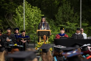 Student Government President Lexie Lama speaks during Commencement