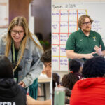 A collage photo featuring teachers Madi Tyree and Jack Dolan with their students A collage photo featuring teachers Madi Tyree and Jack Dolan with their students
