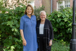 Alison Keller Townsend ’75 poses with President Sue Ott Rowlands after receiving the Alumni Achievement Award