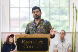A speaker talks to alums in Lipscomb Library during a Reunion event