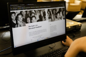 A close-up of a website, pulled up on a laptop, that reads "The Early C.I.C. Movement Visualized"
