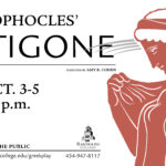 A graphic advertising a play, Antigone.