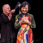 President Sue Ott Rowlands presents Kim Phuc Phan Thi with the Pearl S. Buck Award