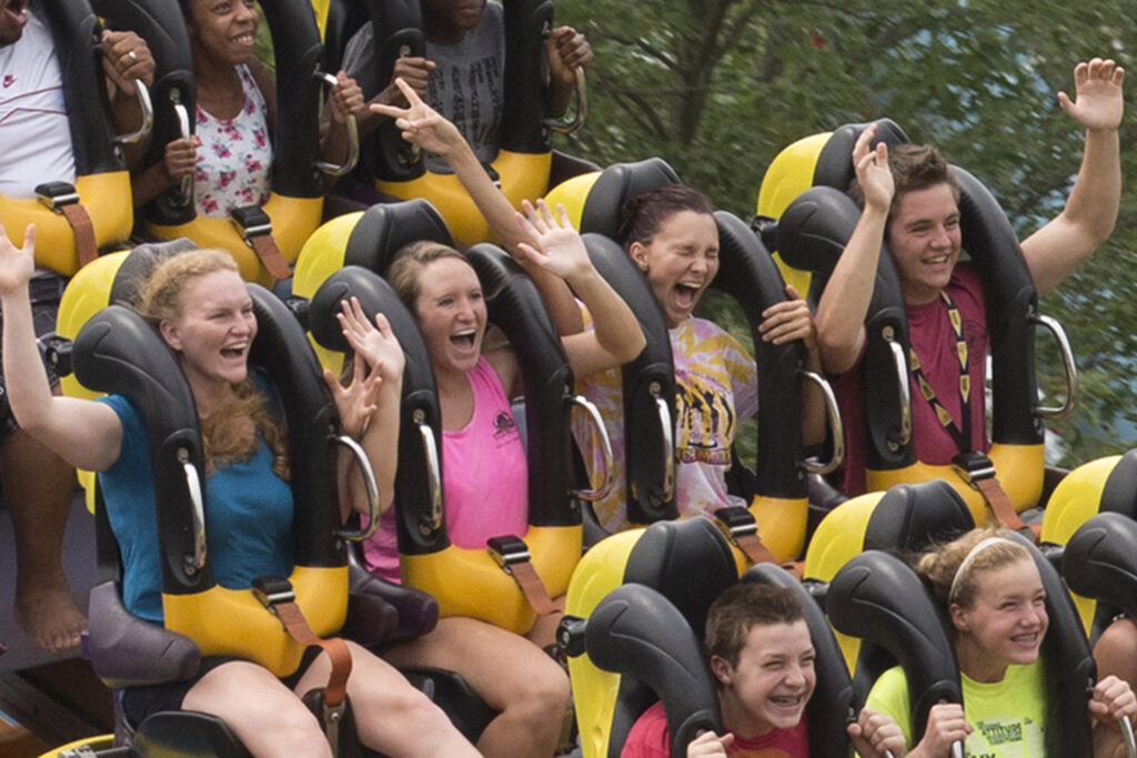 Randolph College students research the physics and engineering of rollercoasters at Kings Dominion theme park.